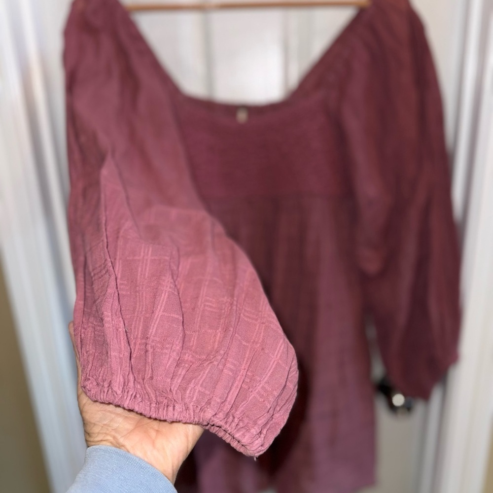 Free People Ari Mini Dress Smocked Babydoll XS Ballon Sleeve Dried Currant Flowy - Picture 6 of 11